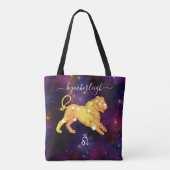 Leo Zodiac Sign Cosmic Monogram Name Gold Lila Tasche (Rückseite)