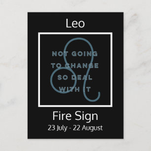 Leo Zodiac Sign Fusion Zitat in Blau und Weiß Postkarte