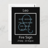 Leo Zodiac Sign Fusion Zitat in Blau und Weiß Postkarte (Vorne/Hinten)