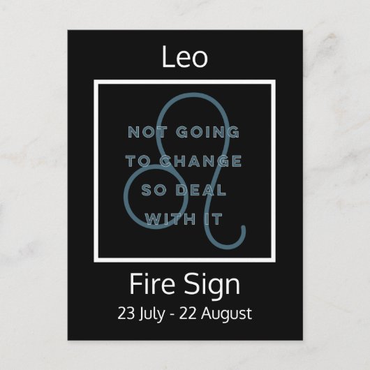 Leo Zodiac Sign Fusion Zitat in Blau und Weiß Postkarte (Vorderseite)