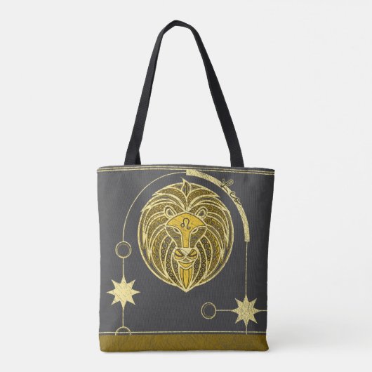 Leo Zodiac Sign Gold Yellow Gray Mandala Tasche (Rückseite)