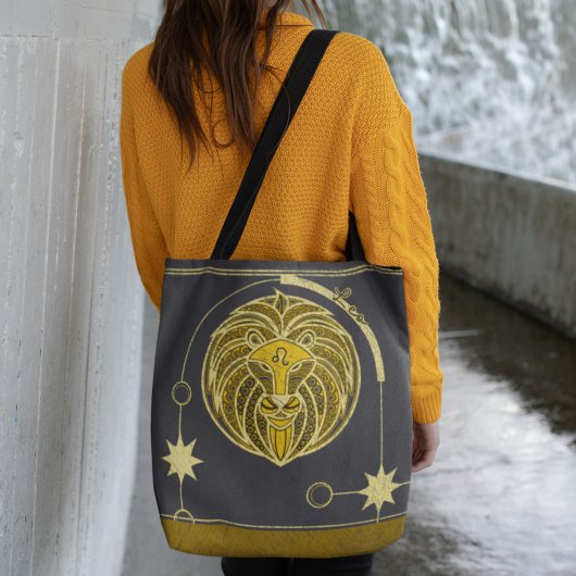 Leo Zodiac Sign Gold Yellow Gray Mandala Tasche