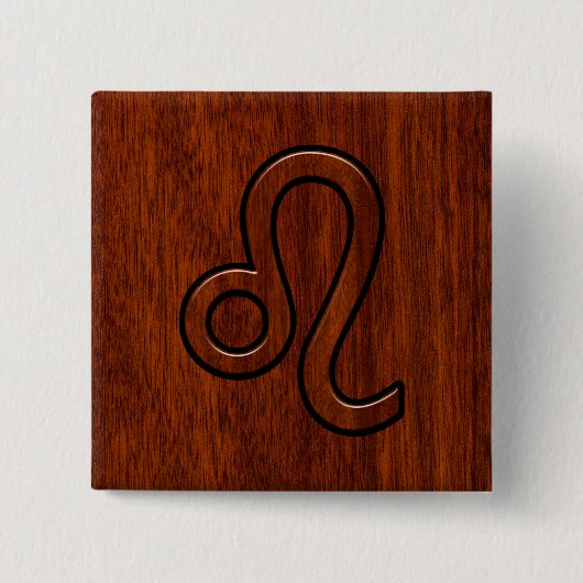 Leo Zodiac Sign im braunen Mahagoni-Holzstil Button (Vorderseite)