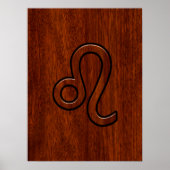 Leo Zodiac Sign im braunen Mahagoni-Holzstil Poster (Vorne)