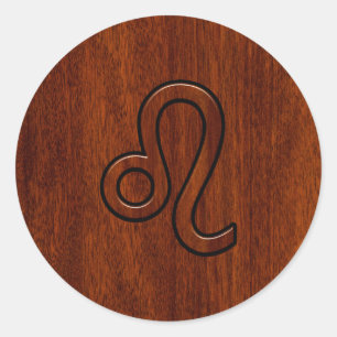 Leo Zodiac Sign im Mahagoni-Holzstil Runder Aufkleber