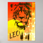 LEO Zodiac Sign ~ Löwengesicht und Sonnenuntergang Poster (Vorne)