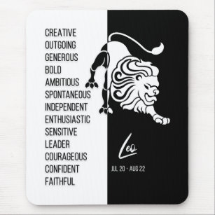 Leo Zodiac Sign Mousepad, Black & White Mousepad