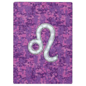 Leo Zodiac Sign on Fuchsia Digital Camouflage Klemmbrett (Rückseite)