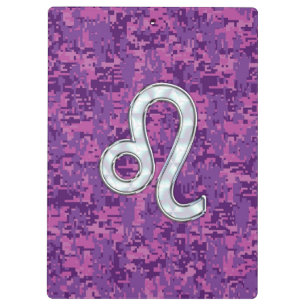 Leo Zodiac Sign on Fuchsia Digital Camouflage Klemmbrett