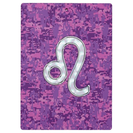 Leo Zodiac Sign on Fuchsia Digital Camouflage Klemmbrett (Rückseite)