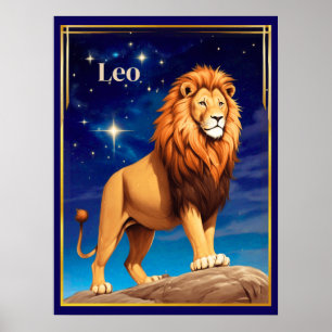 Leo Zodiac Sign Under einem Sternenhimmel Poster