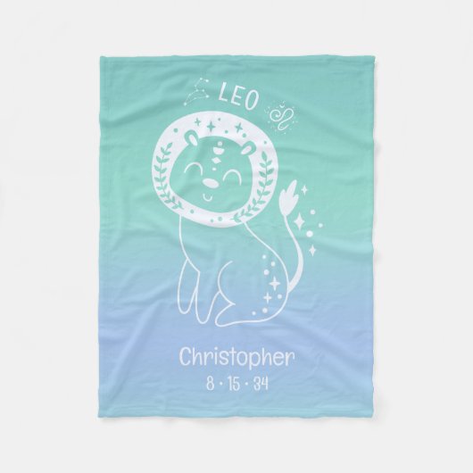 Leo Zodiac Star Individuelle Name Birthdate Blue B Fleecedecke (Vorderseite)