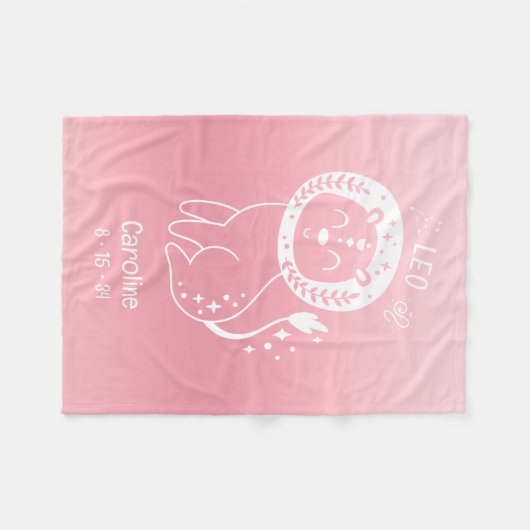 Leo Zodiac Star Individuelle Name Birthdate Pink B Fleecedecke (Vorderseite (Horizontal))