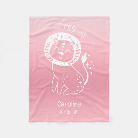 Leo Zodiac Star Individuelle Name Birthdate Pink B Fleecedecke (Vorderseite)