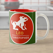 Leo Zodiac Star Sign mit dem Namen des Eigentümers Zweifarbige Tasse