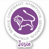 Leo Zodiac Star Sign Tracks Lila Aufkleber (Vorderseite)