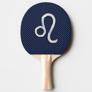 Leo Zodiac Symbol auf Navy Blue Carbon Fibre Print Tischtennis Schläger