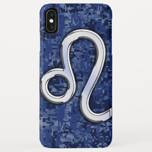 Leo Zodiac Symbol auf Navy Blue Digital Camouflage iPhone XS Max Hülle