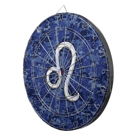 Leo Zodiac-Symbol auf Navy Blue Digital-Camouflage Dartscheibe (Vorderseite rechts)