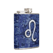 Leo Zodiac-Symbol auf Navy Blue Digital-Camouflage Flachmann (Rechts)