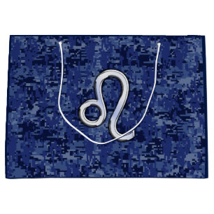 Leo Zodiac Symbol auf Navy Blue Digital Camouflage Große Geschenktüte