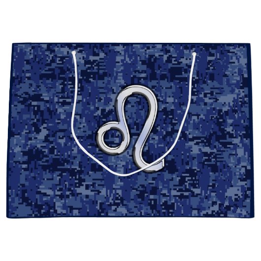 Leo Zodiac Symbol auf Navy Blue Digital Camouflage Große Geschenktüte (Vorderseite)