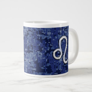 Leo Zodiac-Symbol auf Navy Blue Digital-Camouflage Jumbo-Tasse