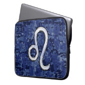 Leo Zodiac Symbol auf Navy Blue Digital Camouflage Laptopschutzhülle (Vorderseite Links)