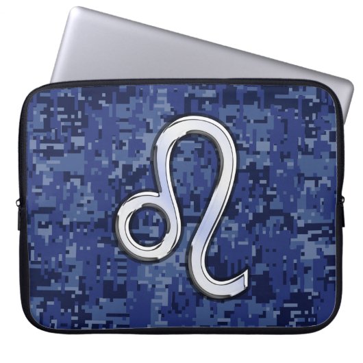 Leo Zodiac Symbol auf Navy Blue Digital Camouflage Laptopschutzhülle (Vorderseite)