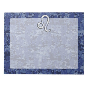 Leo Zodiac-Symbol auf Navy Blue Digital-Camouflage Notizblock