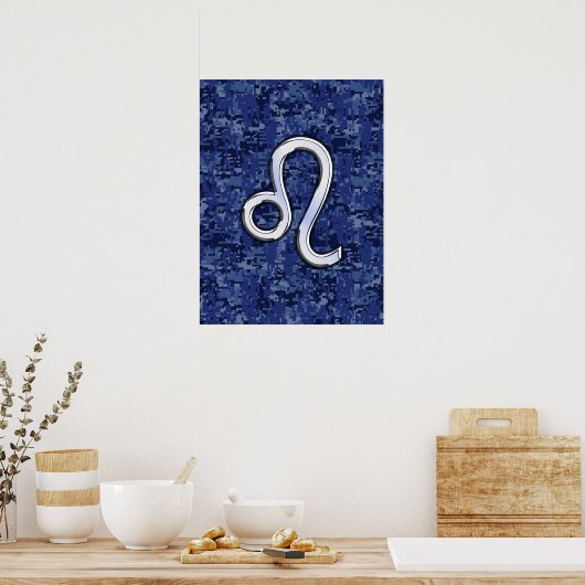 Leo Zodiac-Symbol auf Navy Blue Digital-Camouflage Poster (Küche)