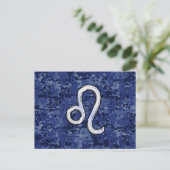 Leo Zodiac-Symbol auf Navy Blue Digital-Camouflage Postkarte (Stehend Vorderseite)
