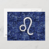 Leo Zodiac-Symbol auf Navy Blue Digital-Camouflage Postkarte (Vorne/Hinten)