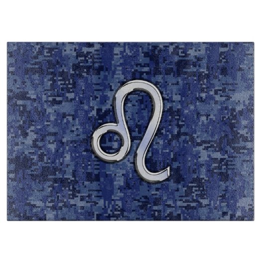 Leo Zodiac-Symbol auf Navy Blue Digital-Camouflage Schneidebrett (Vorderseite)