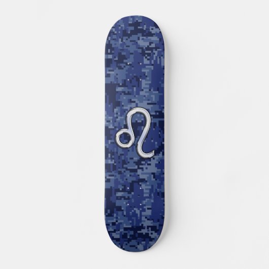 Leo Zodiac-Symbol auf Navy Blue Digital-Camouflage Skateboard (Vorderseite)