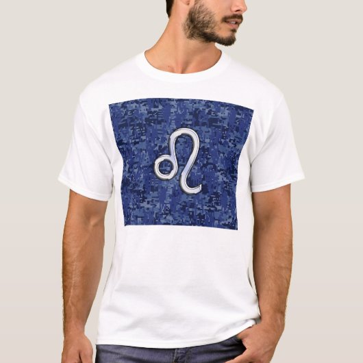 Leo Zodiac-Symbol auf Navy Blue Digital-Camouflage T-Shirt (Vorderseite)