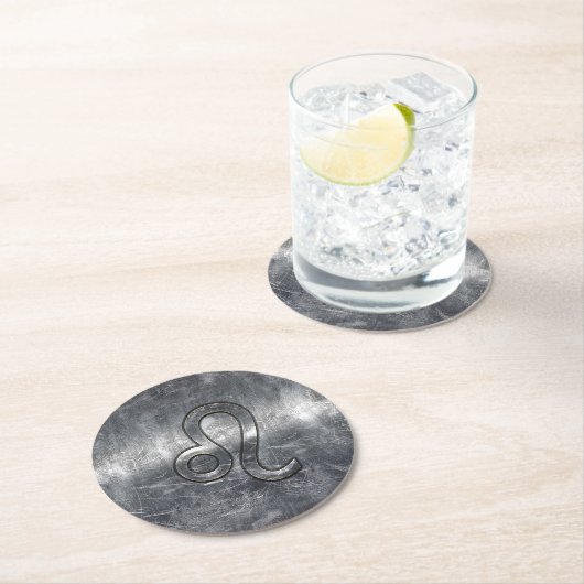 Leo Zodiac Symbol in Grunge Distressed Style Runder Pappuntersetzer (Vor Ort)