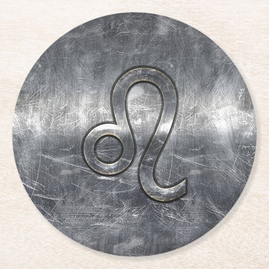 Leo Zodiac Symbol in Grunge Distressed Style Runder Pappuntersetzer (Vorderseite)