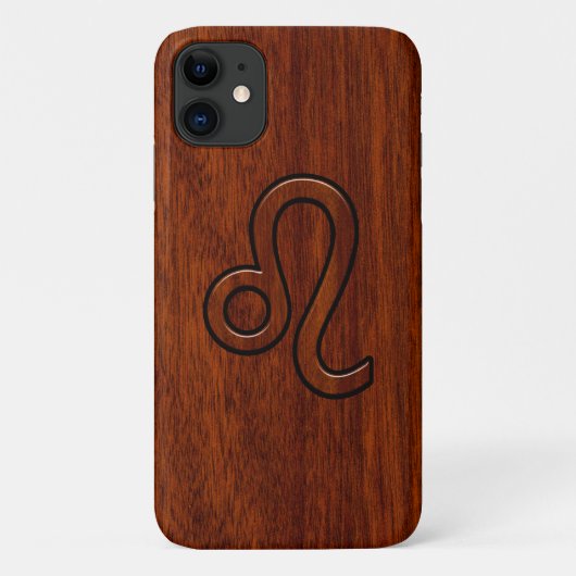 Leo Zodiac Symbol in Rich-Mahagoni-Holzstil Case-Mate iPhone Hülle (Rückseite)