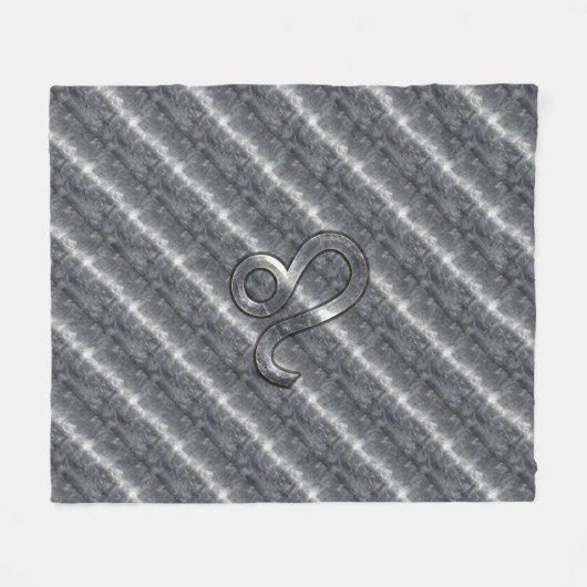 Leo Zodiac Symbol in Silver Steel Style Fleecedecke (Vorderseite (Horizontal))
