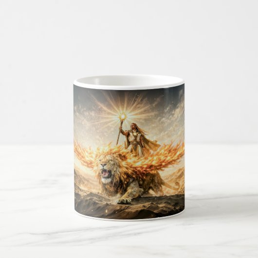 Leo Zodiac with Warrior Riding a Fiery Winged Lion Kaffeetasse (Mittel)