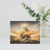 Leo Zodiac with Warrior Riding a Fiery Winged Lion Postkarte (Stehend Vorderseite)