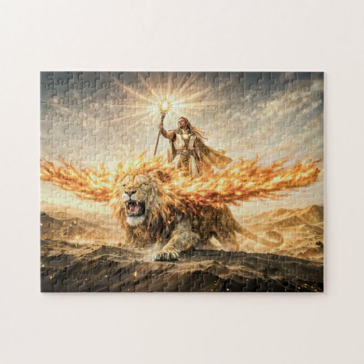 Leo Zodiac with Warrior Riding a Fiery Winged Lion Puzzle (Horizontal)