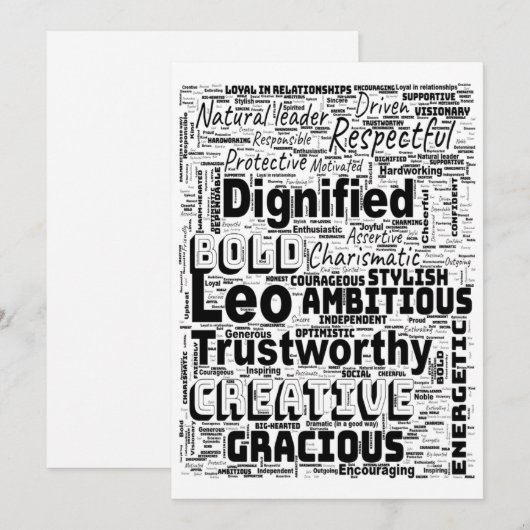 Leo Zodiac Word Cloud Inspiration Einladung (Vorne/Hinten)