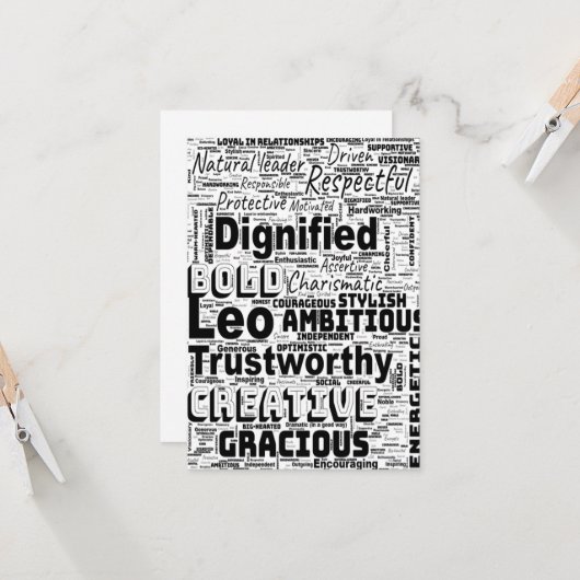 Leo Zodiac Word Cloud Inspiration Gruß Karte (Vorderseite/Rückseite Beispiel)