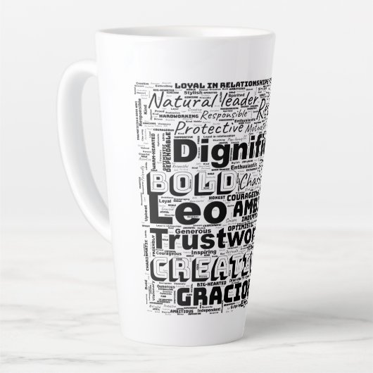 Leo Zodiac Word Cloud Inspiration Latte Tasse (Linke Ecke)