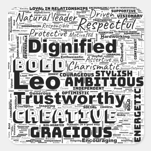 Leo Zodiac Word Cloud Inspiration Quadratischer Aufkleber (Vorderseite)