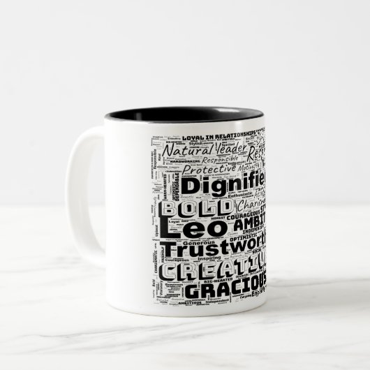 Leo Zodiac Word Cloud Inspiration Tasse (Vorderseite Links)
