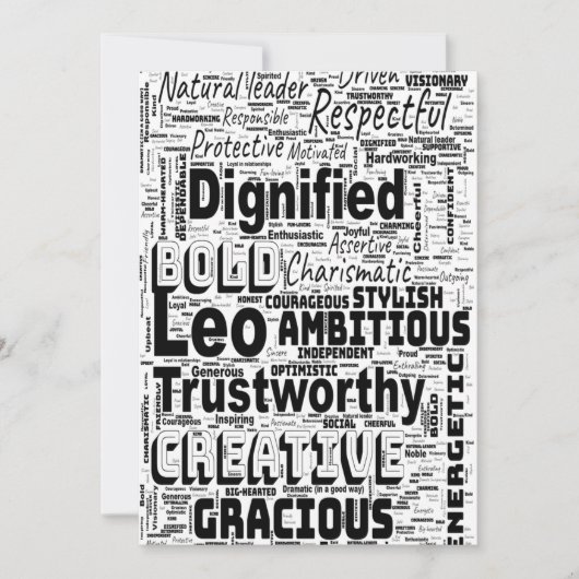 Leo Zodiac Word Cloud Spiral Einladung (Vorderseite)