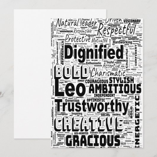 Leo Zodiac Word Cloud Spiral Einladung (Vorne/Hinten)